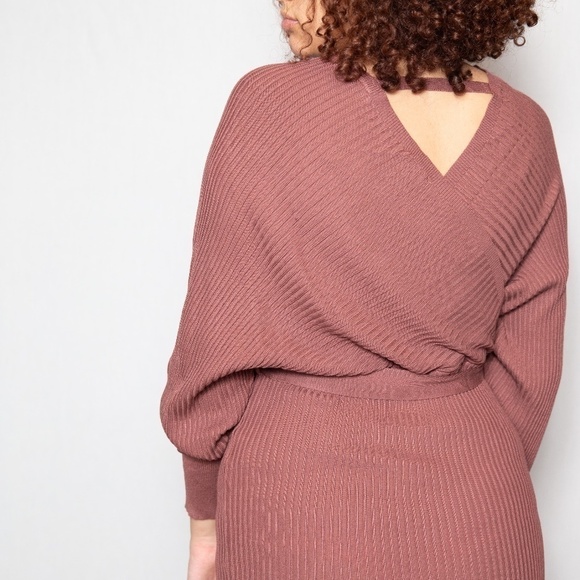 LUXXEL Ribbed Mauve Sweater Dress Super Cute - Picture 6 of 6